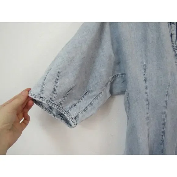 NWT Gap Size Medium Denim Split-Neck Mini Dress Light Wash Blue Preppy Trendy - Picture 5 of 8